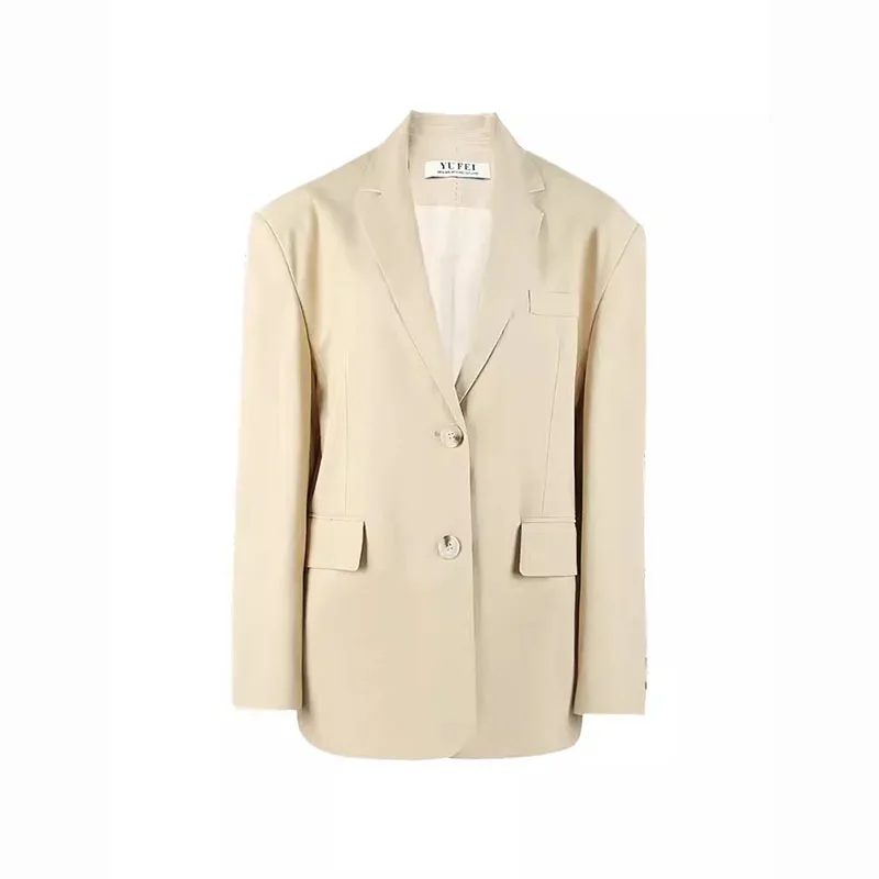 Korean Light Yellow Casual Suit Jacket Women Spring Autumn Loose Notched Collar Single-breasted Long Sleeve Blazers Coat Outwear