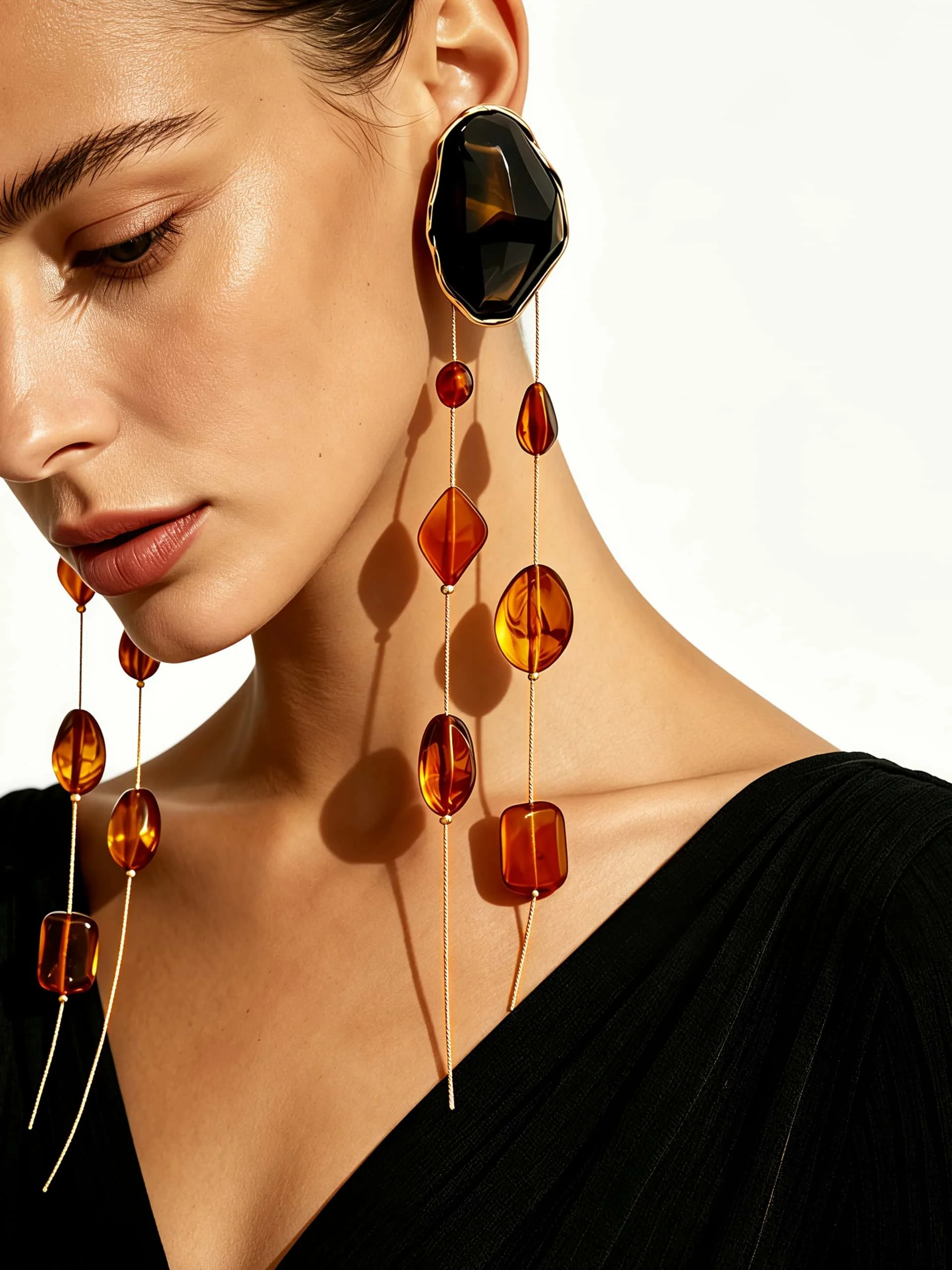 Pair of Ladies Dangle Earrings Abstract Acrylic Shapes Geometric Pattern Long Tassel Drop Earrings