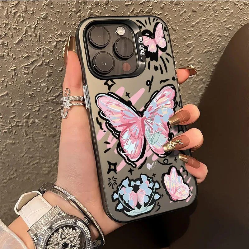 Hand-drawn Graffiti Pink Butterfly Case For Samsung S20 S21 S22 Plus S23 S24 FE S25 S26 Note 20 Ultra Butterfly Phone Case