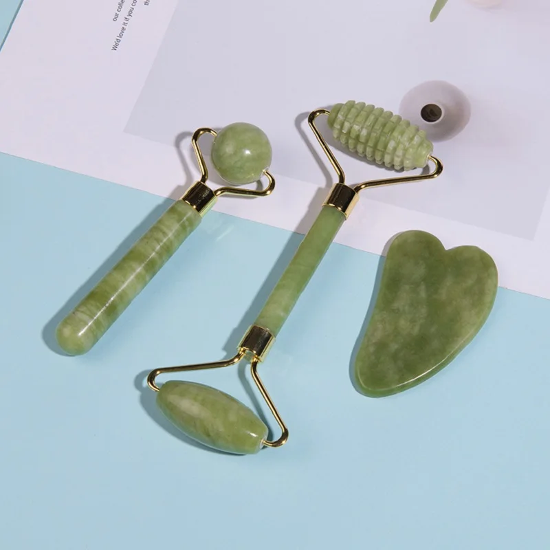 Natural Jade Roller Massager for Face Body Back Foot Massage Roller Facial Liftting Anti-wrinkle Double-end Gua Sha Jade Stone