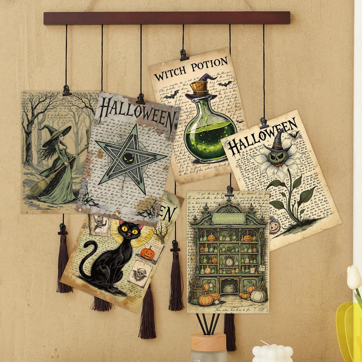 20 Stück Vintage Hexen-Halloween-Postkarten, Gruselige Halloween-Ikoneografie, Junk-Journal-Collage, Halloween-Party-Hintergrund-Dekorationskarten – Detail 3