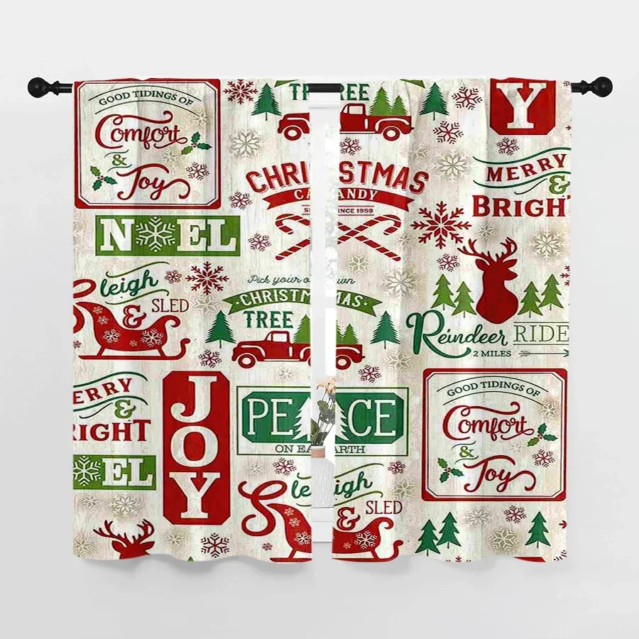 Merry Christmas Holiday Window Curtain Festive Xmas Decor Good Tidings Joy Peace Cozy Home Curtain Panel