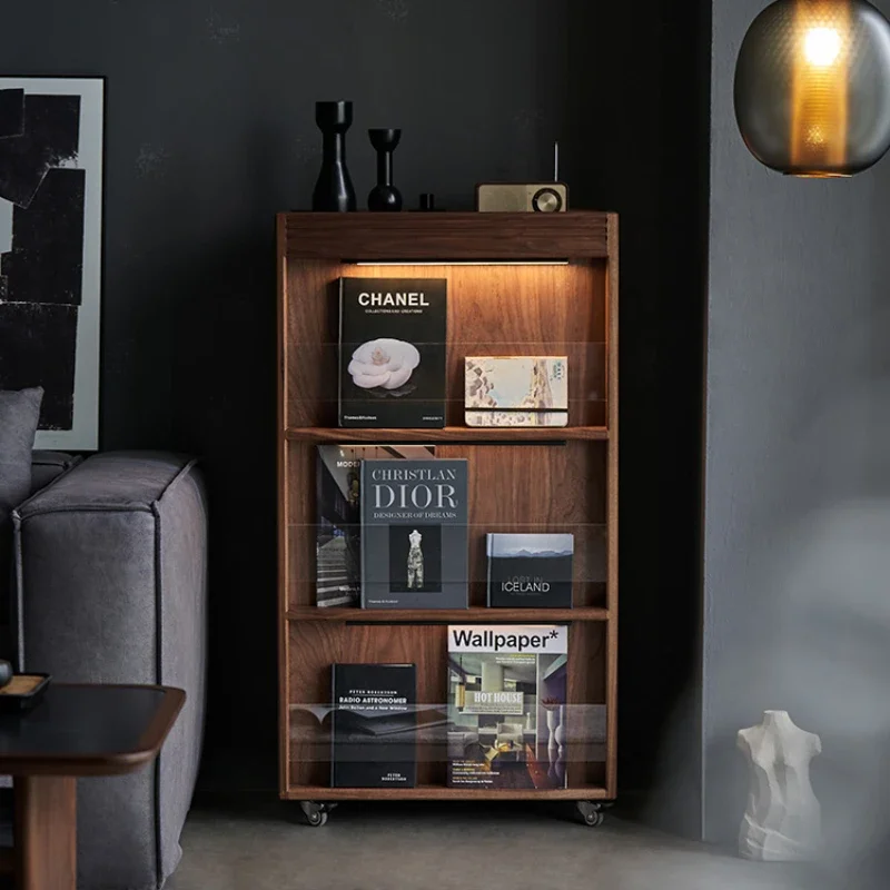 

Storage Cabinet Black Walnut Bookshelf Living Room Home Floor Magazine Wood Locker