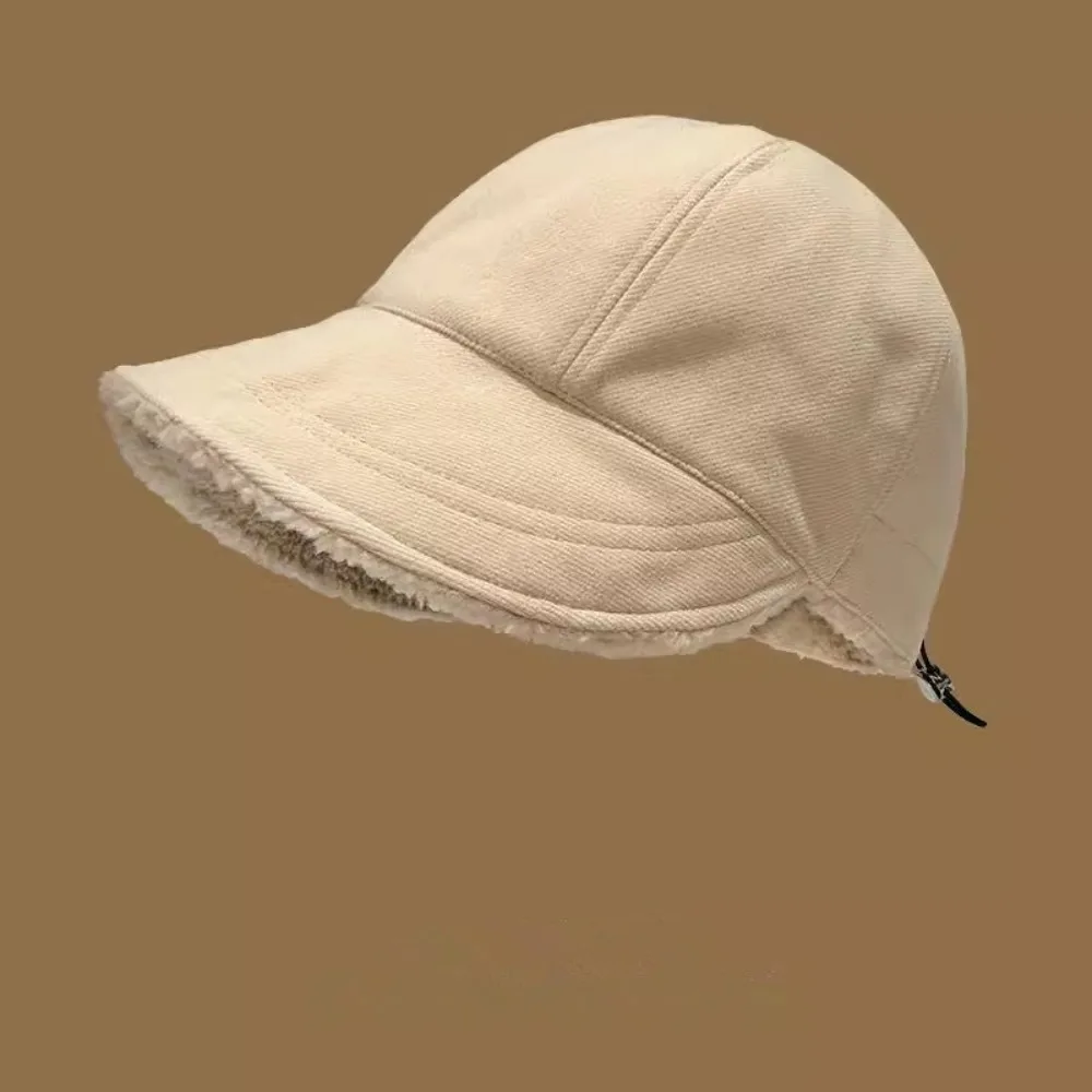 

Kawaii Windproof Fleece Baseball Cap Soft Wide Brim Winter Fisherman Hat Thickened Plush Winter Peaked Cap Woman