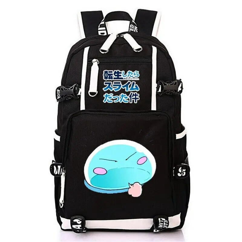 Anime dieses Mal wurde ich als Schleim USB-Rucksack Schüler Schult aschen schwarz Mochila Kinder Teenager Schulter Reisetaschen wieder geboren