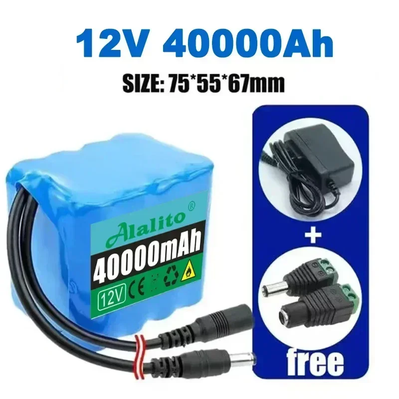 Portable Super 12V 20Ah-50Ah Battery 3S5P Rechargeable Lithium Ion Battery Pack Capacity DC 12.6v10Ah CCTV Cam Monitor+Charger