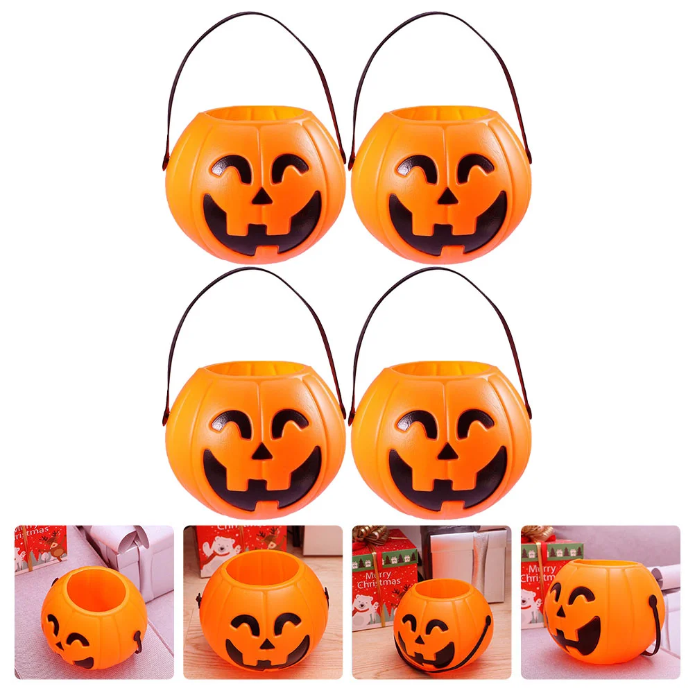 

4 Pcs Panier Pumpkin Bucket Wicker Basket Candy Barrels Lantern Child Jars Halloween Decor