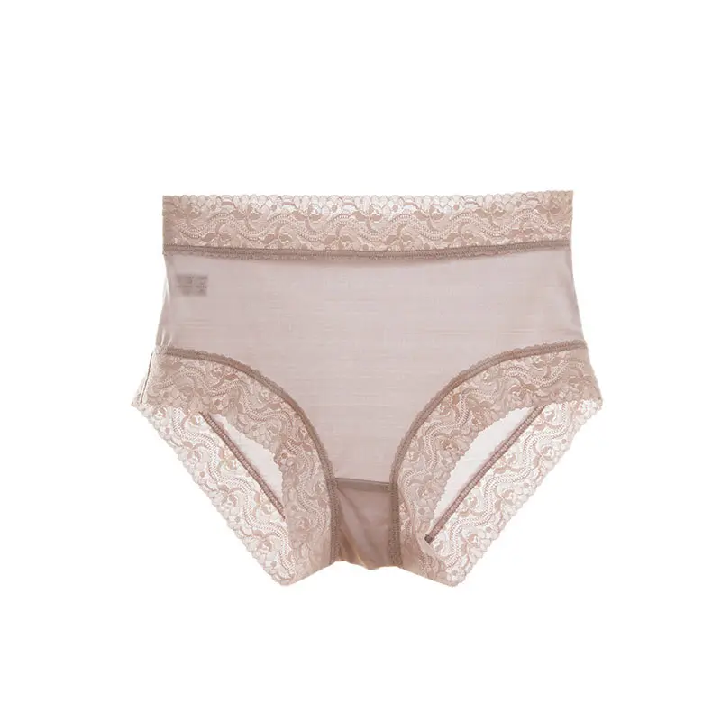 

Mulberry silk mid waist underwear for women breathable and comfortable lace bag no trace flat corner underwear