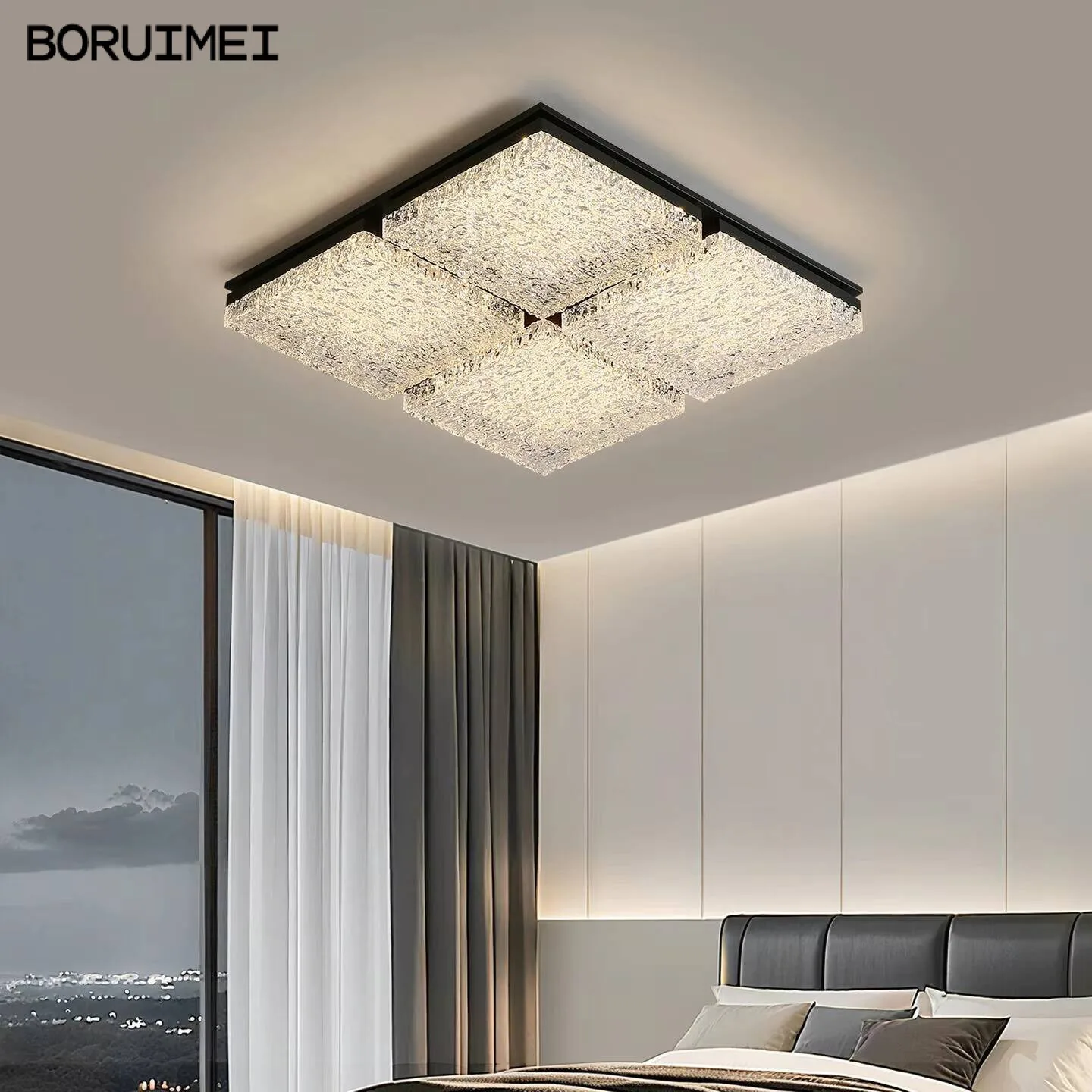 Light Luxury Ice Crack Led Living Room Chandelier Bedroom Rectangular Ceiling Lamp Simple Modern Home Indoor Decor Lighting Lamp