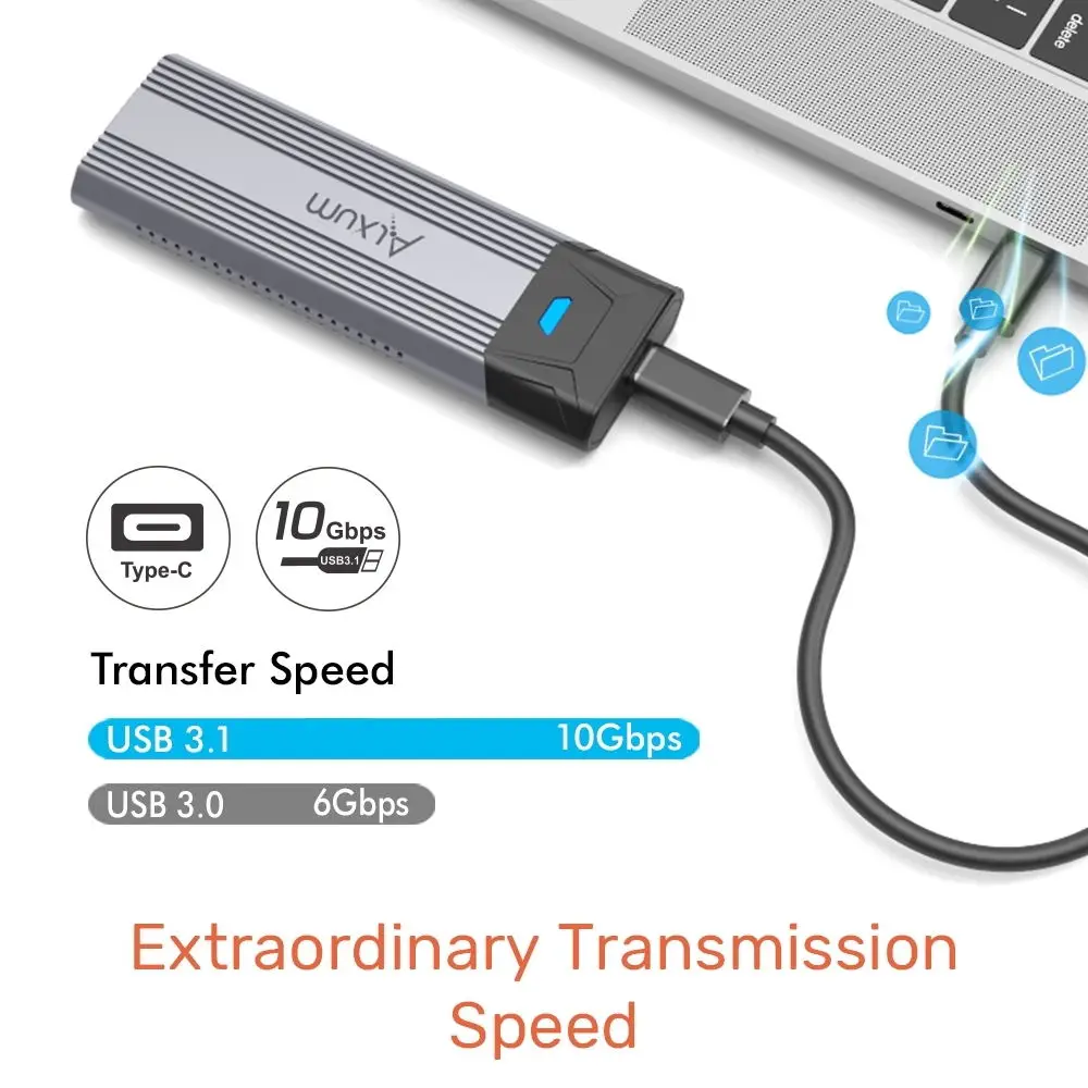 Imagem -03 - Gabinete Ssd Nvme Pcie 10gbps Sata M.2 Case Usb Portátil c 3.1 Ferramenta Gen2 Adaptador Externo Livre com Dissipador de Metal Alxum-m2