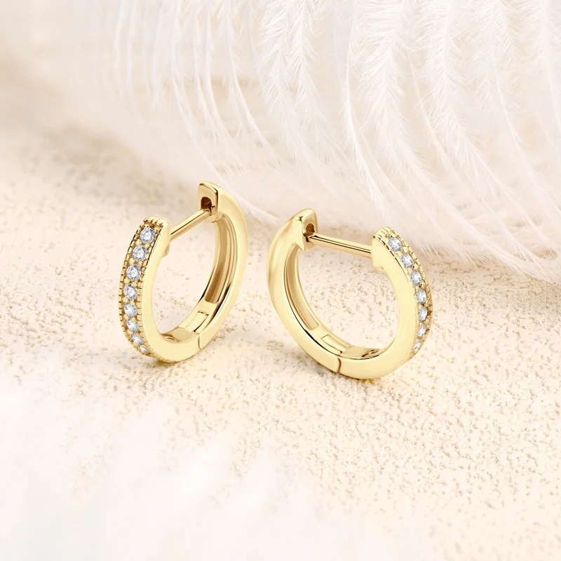 Classic 925 Silver Mini Hoop for Women with Certified Round Cut 1.3mm Moissanite Single Row Fashion Huggie Earrings Jewelry Gift