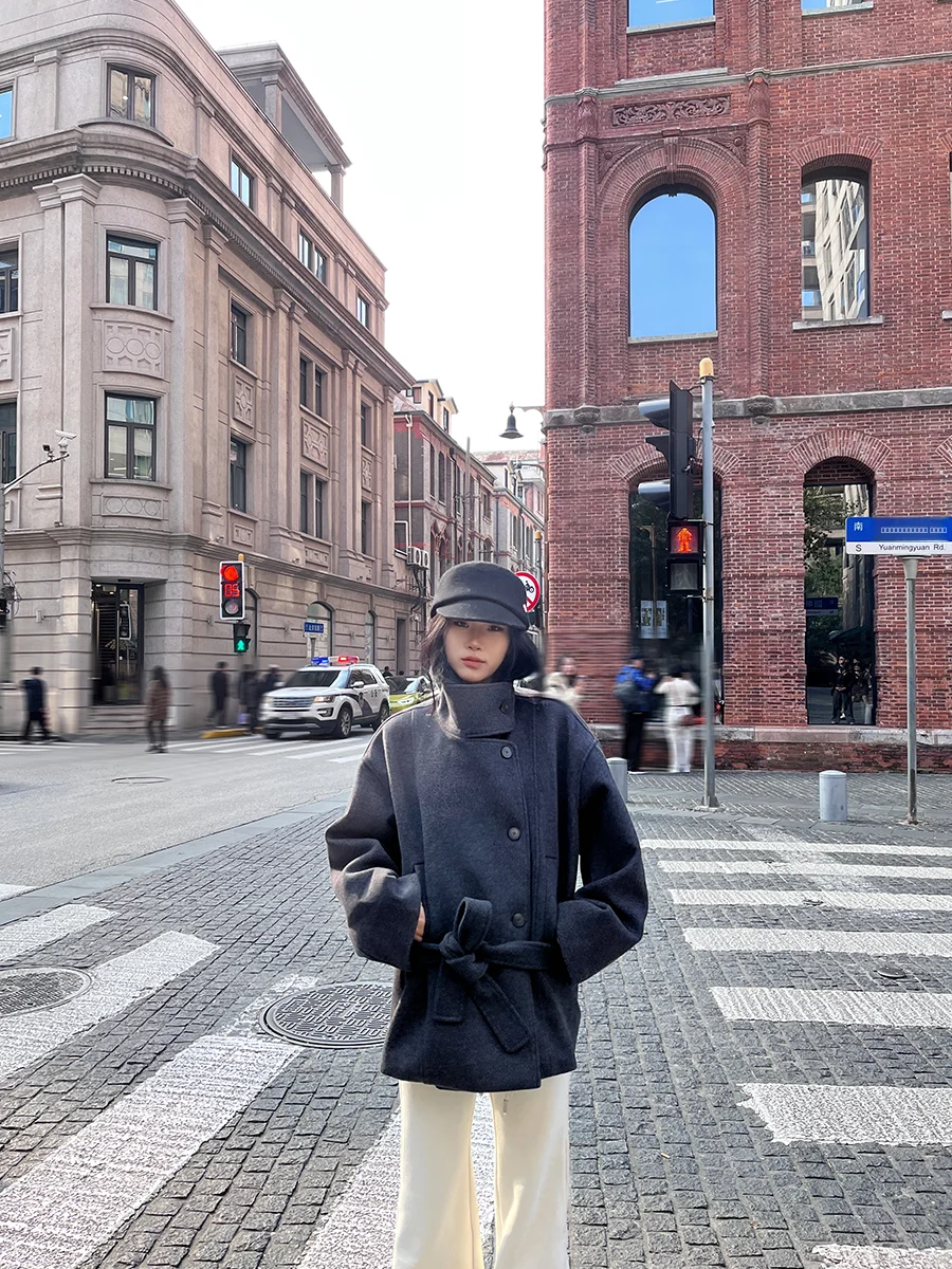 

Женское шерстяное пальто Pabo Studio с воротником-стойкой, двубортное, с длинными рукавами, для повседневной носки, стандартной длины, зимнее, модное