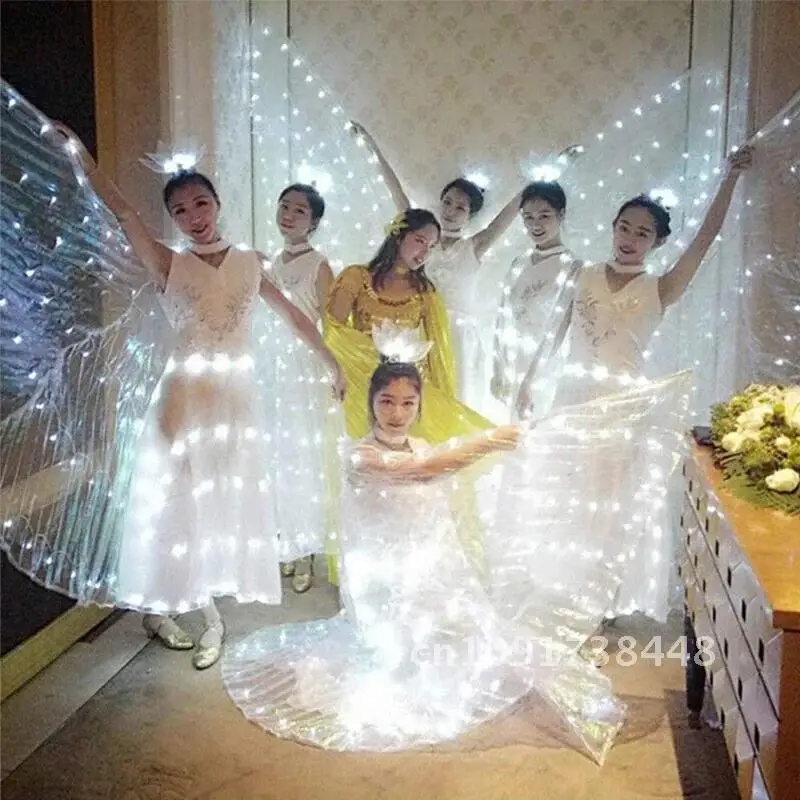 LED Butterfly Glowing Wing Dance Colorful Lighting Cloak Performance Costumes with Telescopic Festival Party Carnival Decor Prop