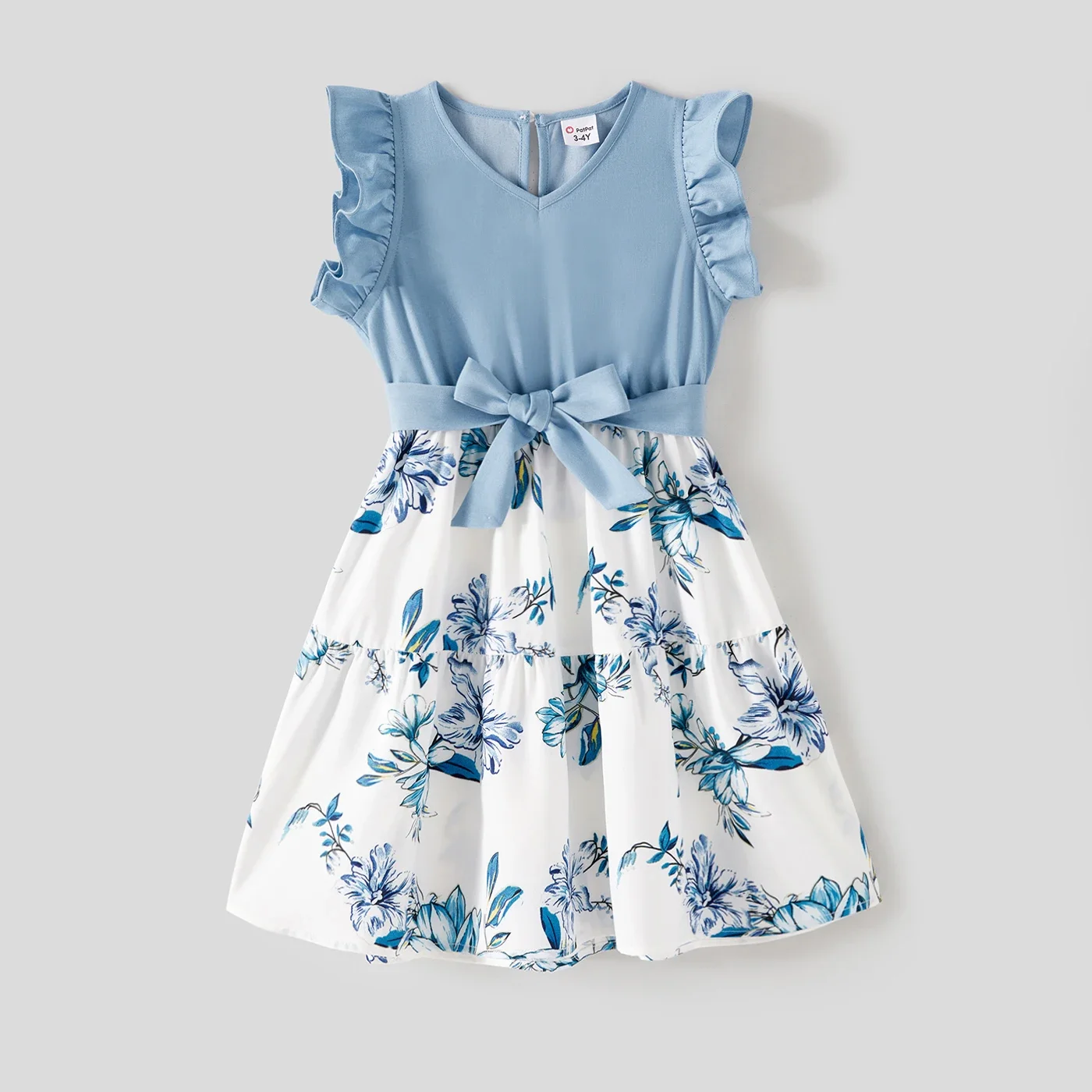 PatPat Mommy and Me Floral Print Spliced Solid V Neck Ruffle Trim Sleeveless Dresses Perfect for Outings and Daily Wear