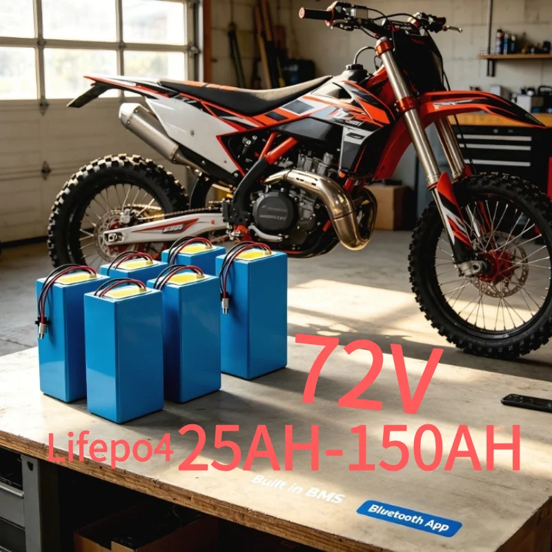 72V LiFePO4 Rechargeable Battery Pack 25Ah‑150Ah With Built‑in BMS Metal Housing, Come With Matching Charger For Electric Vehicl