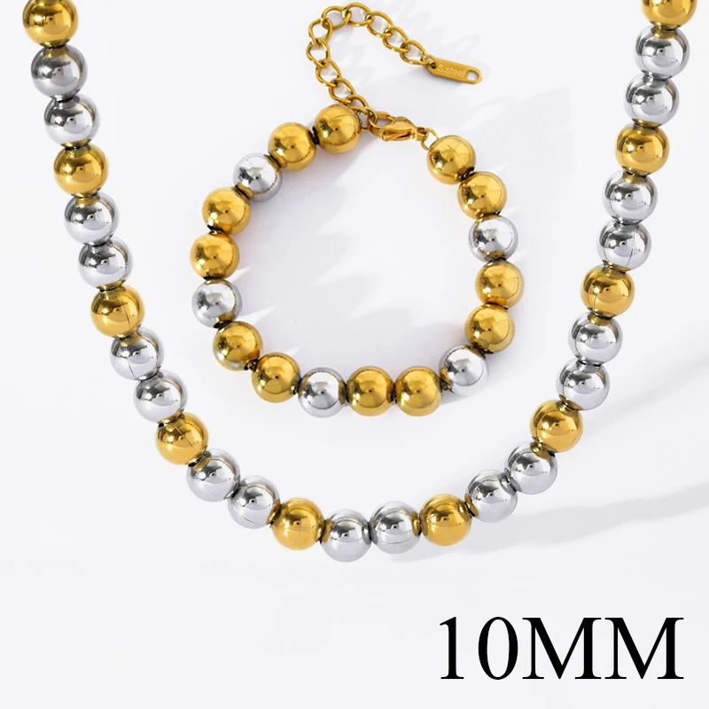 EILIECK 316L Edelstahl Massiv Perlenhalskette Armband für Frauen Mädchen Mode Neues Party-Geschenk Vergoldetes Schmuckset Bijoux – Detail 10