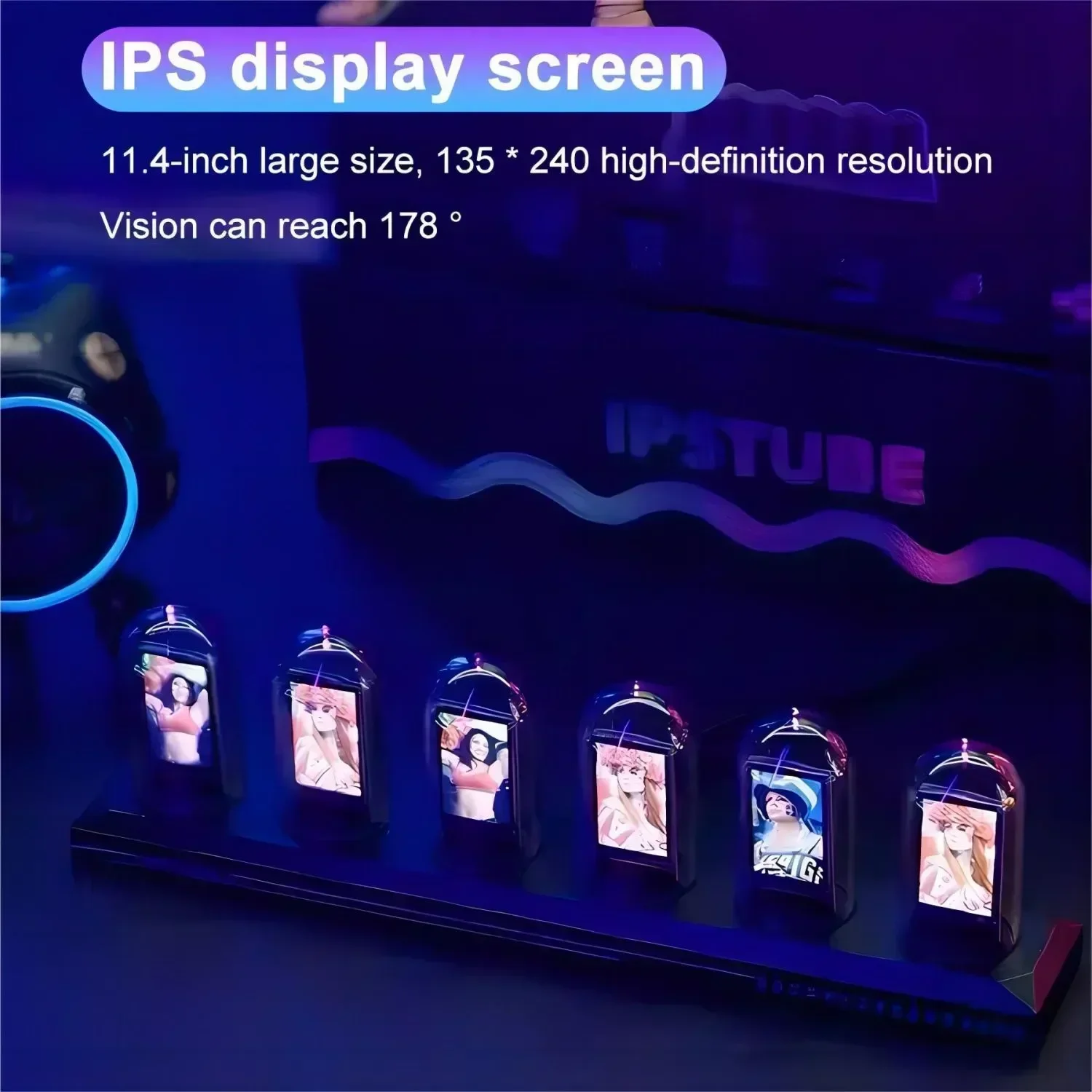 RGB LED Nixie Tube Clock Glows IPS Color Screen DIY Analog Digital Tube Night lights Gaming Desktop Home Decoration Gift Idea