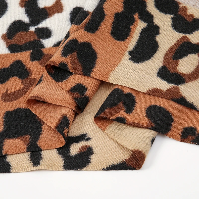 Newest Imitation Cashmere Tassel Scarf Leopard Print Color Blocks Splicing Together Shawl Wrap Winter Warm 2024 Hot Sale Scarf