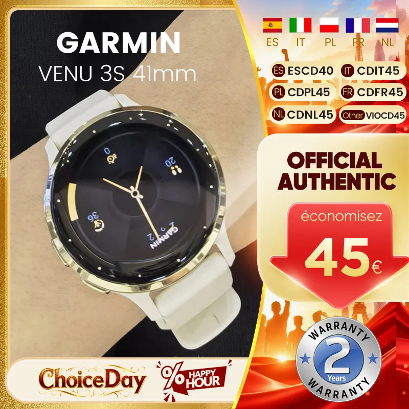 Montre connectée Garmin Venu 3s Fitness, écran tactile AMOLED 1,2 pouce, plus de 30 sports, course à pied, musique, GPS