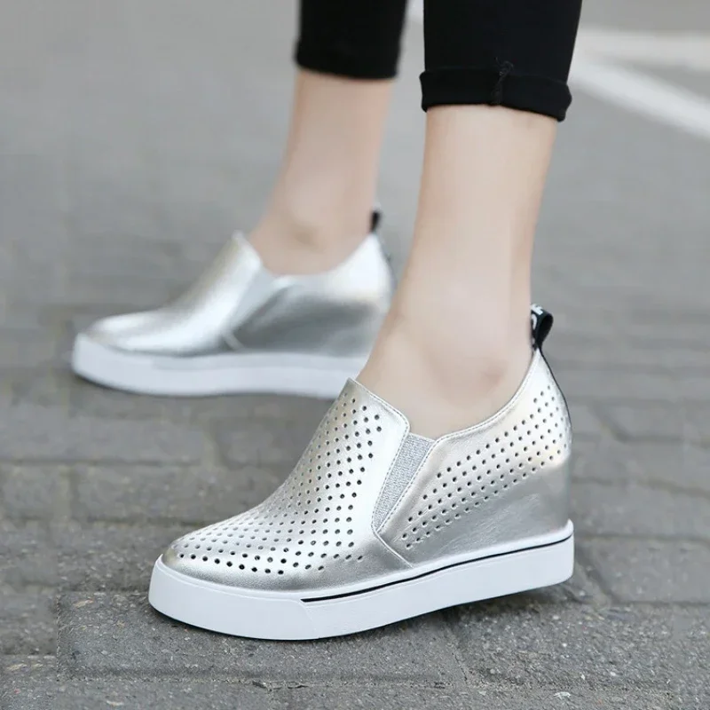 

Comemore Fashion Platform Wedge Elegant Woman Shoes White Mesh Breathable Sneakers Women Black Heightening Casual Sneaker 2022