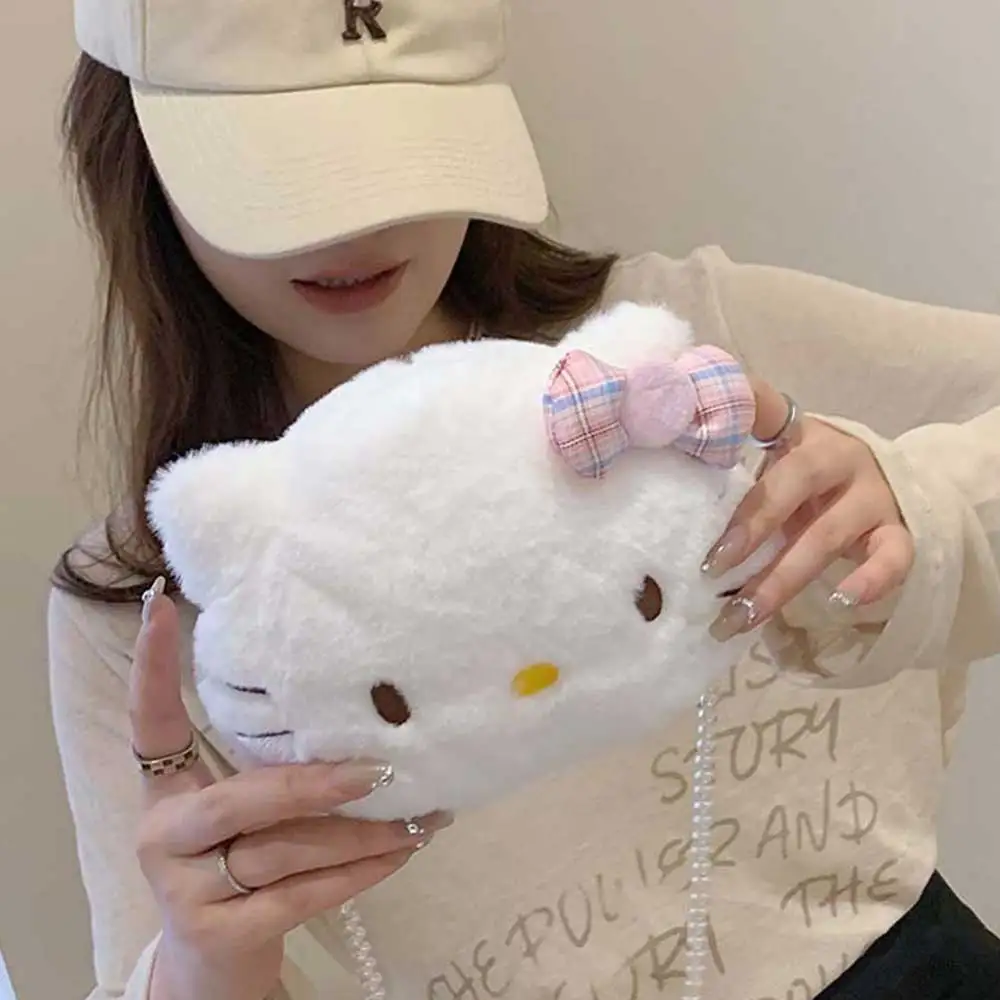 Hello Kitty Mini Shoulder Bag Kawaii Sanrio Cartoon Messenger Plush Backpack Earphone Storage Bag for Girl Kids Cute Rucksack