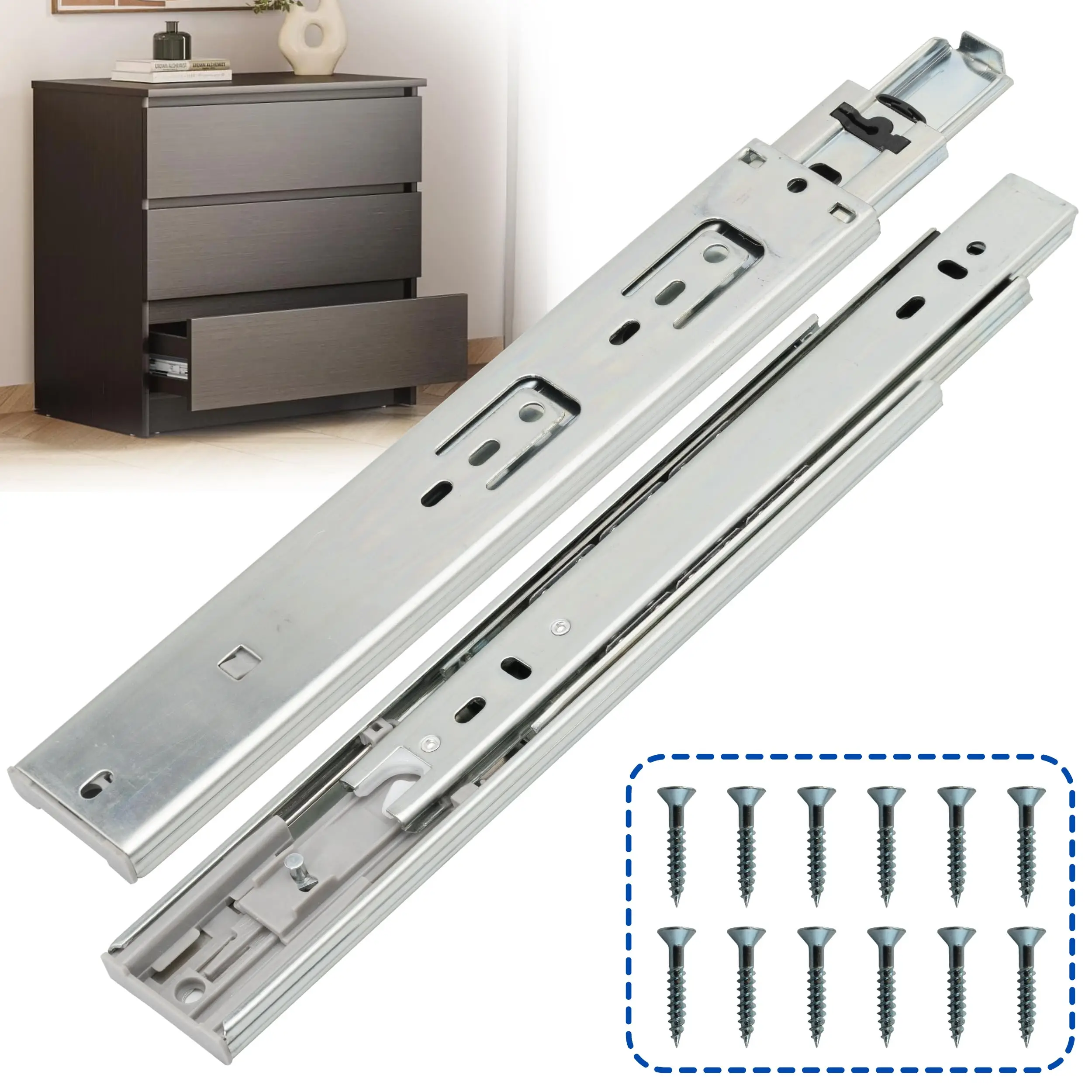 16 Inch Soft Close Drawer Slides 6 Pairs (12pcs) Heavy Duty Full Extension Ball Bearing Side Mount Drawer Rails