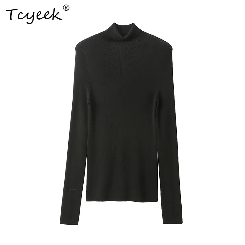 

Tcyeek, 18 г 100% овечья шерсть, женский пуловер, машинная стирка, эластичный, водолазка, осенне-зимний топ 2024 года T49418QM