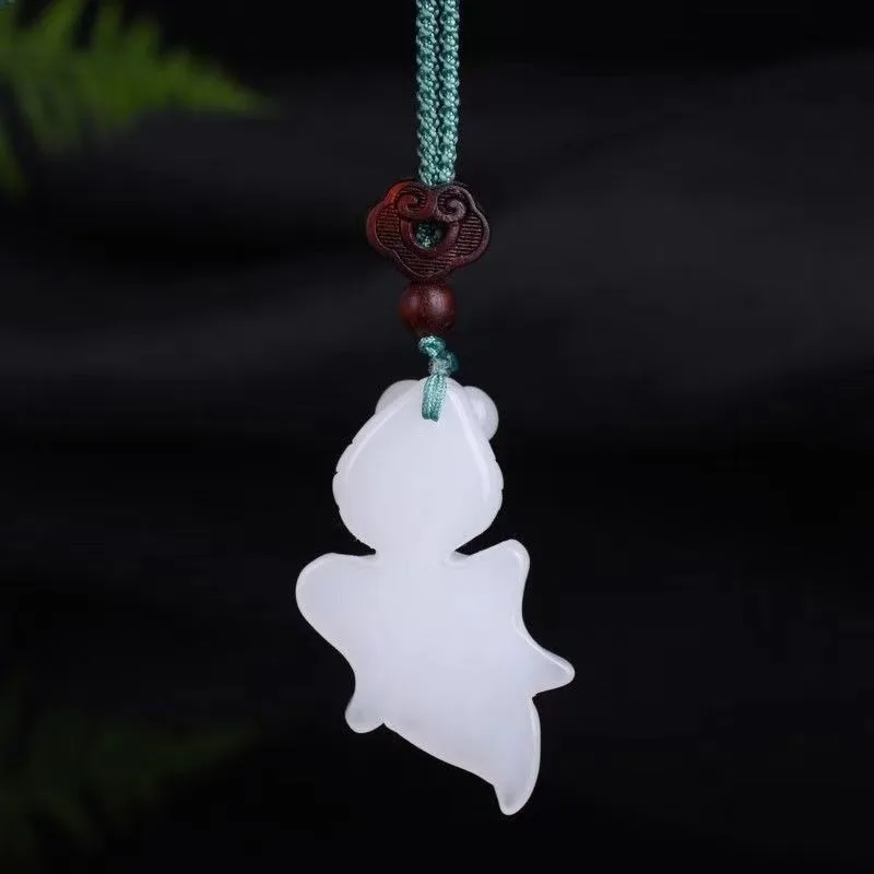 

Natural White Jade Sweater Chain Long Versatile Jade Goldfish Pendant Women's