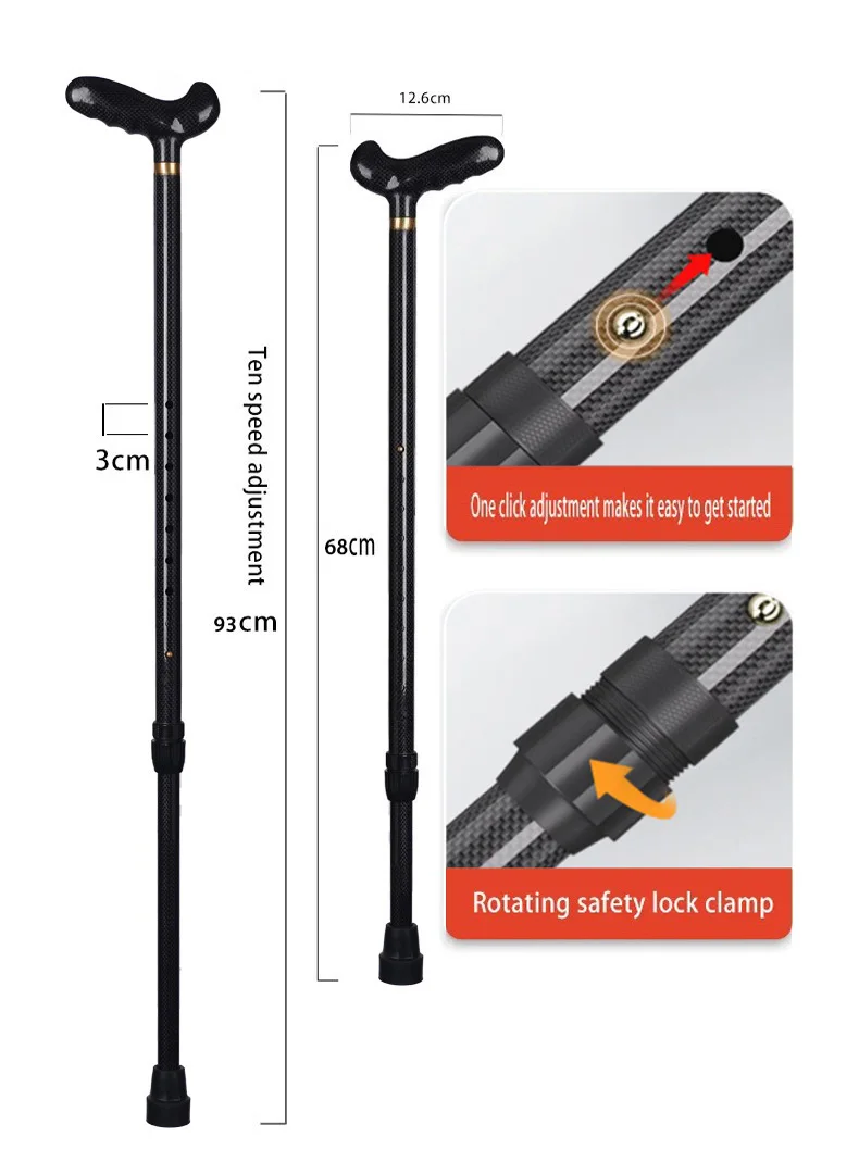 Retractable Carbon walking stick Hiking Stick with Anti-Slip Walking Booster Armrest Column trekking Stick Elderly cane pole