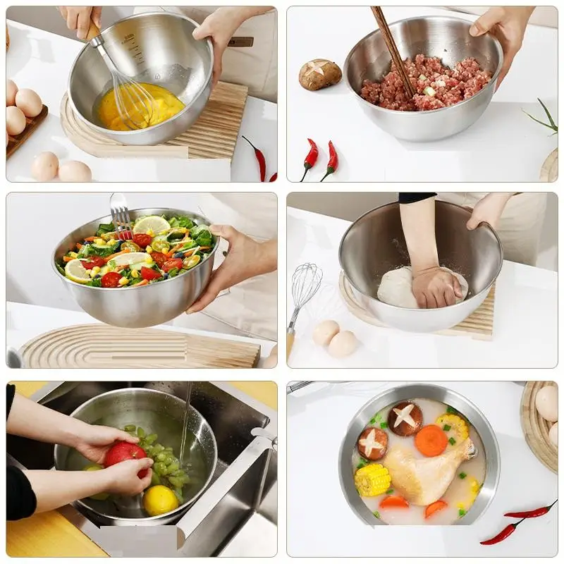 Stainless Steel Silver Salad Bowl Rice Noodles Lamian Noodle