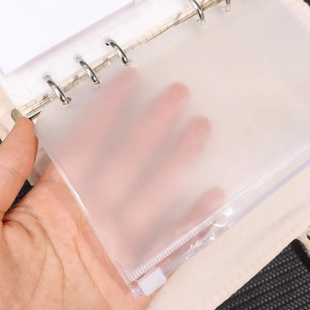2-24Pcs Clear Binder Pockets A6 6-Hole Waterproof PVC Organizer Cash Budget Envelopes Zipper Binder Pouches for Notebook Planner