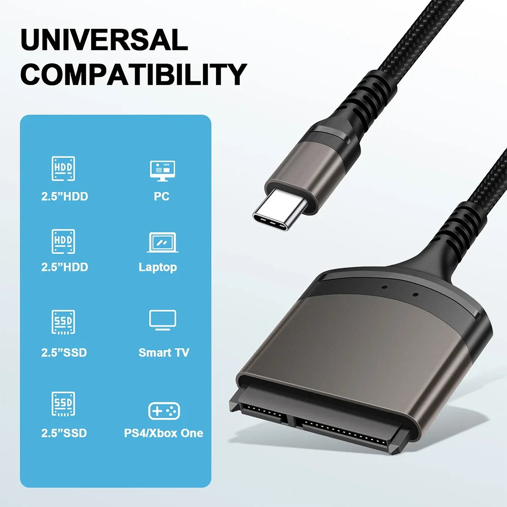 Cable USB 3,0 tipo C a SATA 7 + 15 de 22 Pines, adaptador de disco duro externo HDD SSD para Windows 7/8/10, compatible con transmisión de datos de 6Gbps