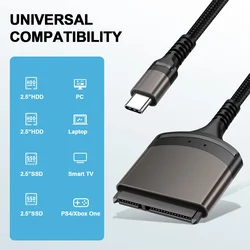 USB 3.0 Tipo C para SATA 7 + 15 22 pinos cabo, disco rígido externo, HDD, adaptador SSD para Windows 7, 8, 10, suporta transmissão de dados 6Gbps