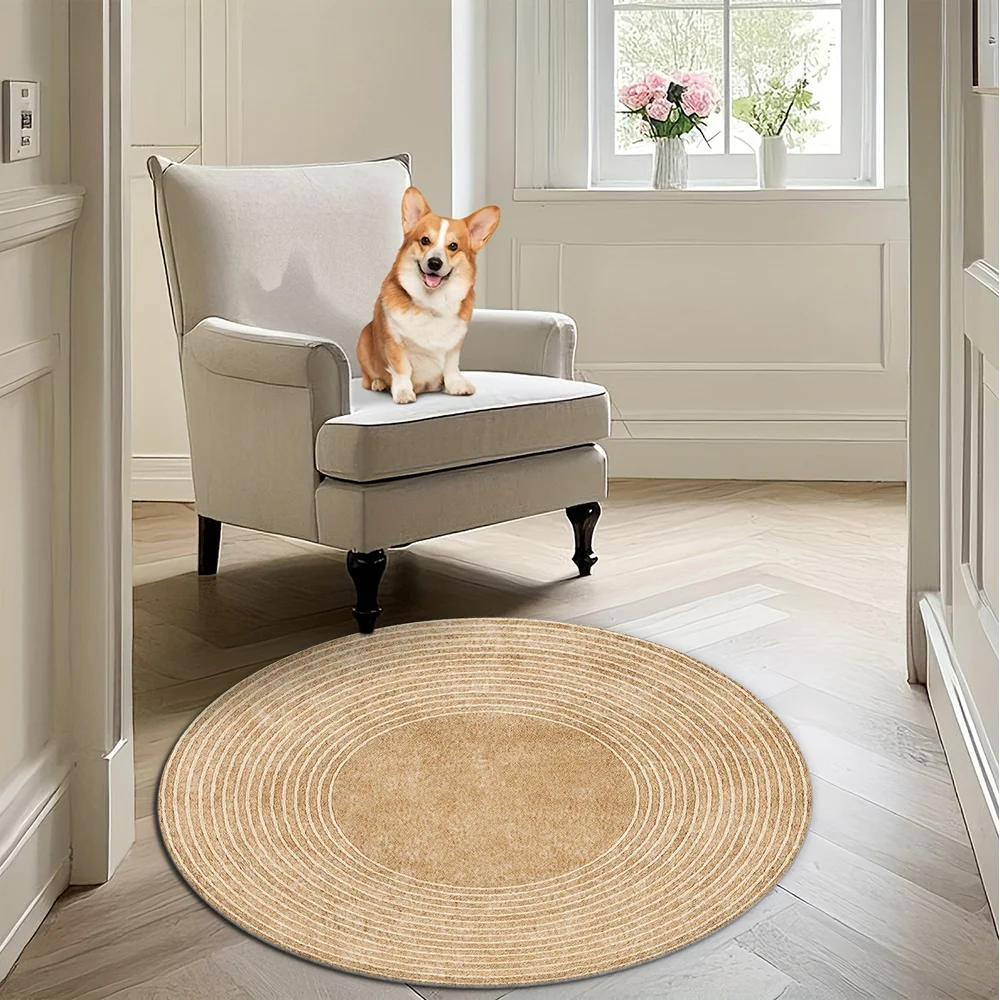 Suitable for Autumn and Winter. Ideal for Living Rooms, Bedrooms, Offices, Game Rooms, Patios, and Other Spaces. Round Beige Rug with Concentric Circle Texture, Featuring a Style. Suitable for Holiday