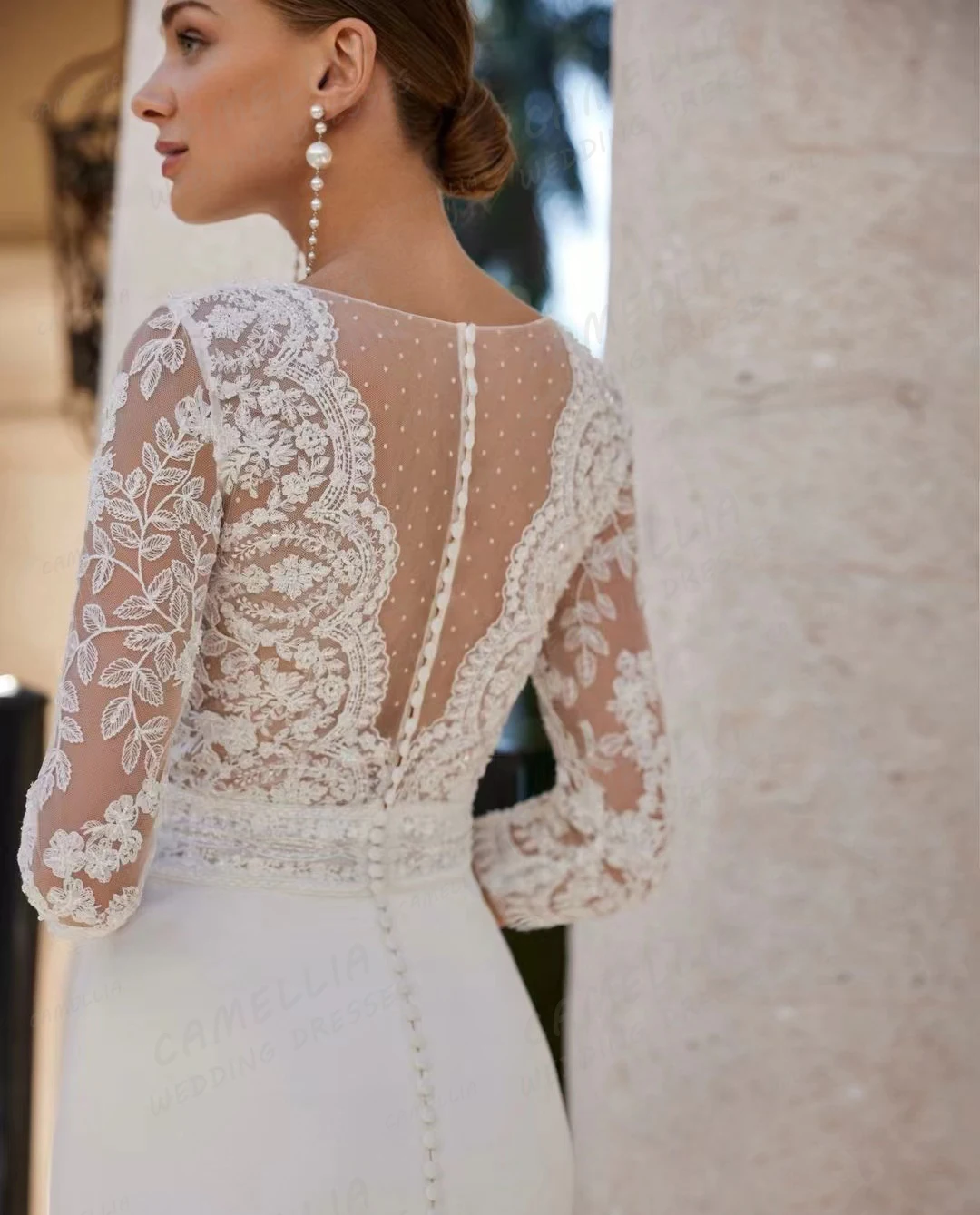 Vestidos de novia clásicos con cuello en V para mujer, apliques Sexy de línea A, vestidos de novia de media manga, tren de barrido, vestidos de satén formales bohemios