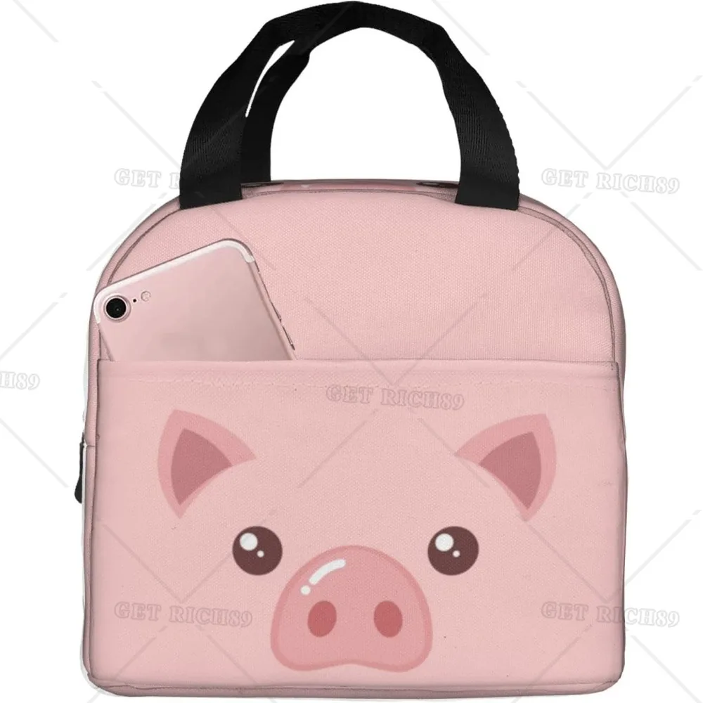 Cute Pig Face and Stars Lunch Bag for Women Men, Cute Animal Pig Insulated Lunch Box Container with Frond Pocket for Work Travel