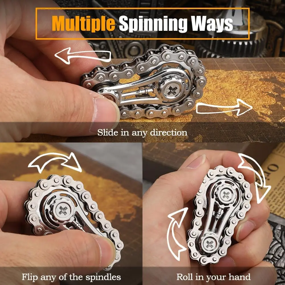 Zabawka antystresowa Cool Sprockets Fidget Chain, składany pierścień antystresowy dla dzieci i dorosłych, metalowe koła zębate z łańcucha rowerowego, kostka sensoryczna do fidgetowania.