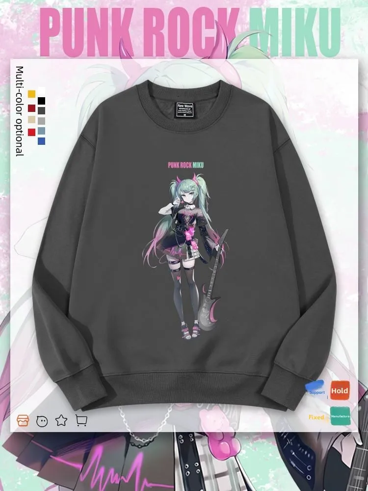 

Толстовка с капюшоном на флисовой подкладке в стиле аниме, осенне-зимняя, повседневная, свободного кроя, с круглым вырезом и принтом, для молодежи, студентов и пар