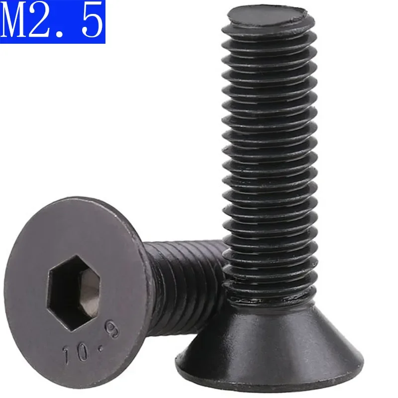 M2.5 - 0.45  2.5mm DIN7991 Black 10.9 Class Alloy Steel Hex Socket Countersunk Head Screw Flat Hex Socket bolts DIN 7991