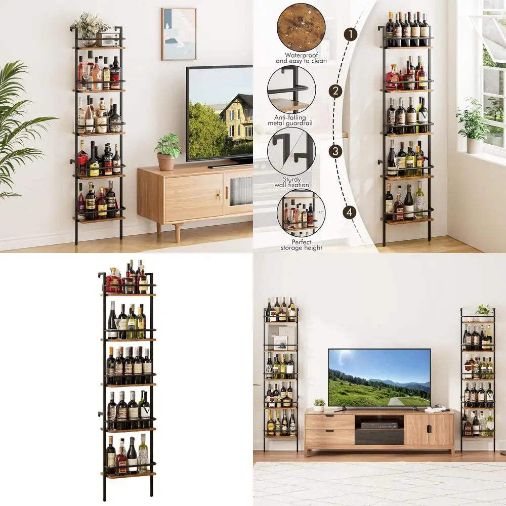 

5-уровневая настенная винная полка, напольный держатель на 50 бутылок с заборами, домашний барный шкаф для кухни и столовой