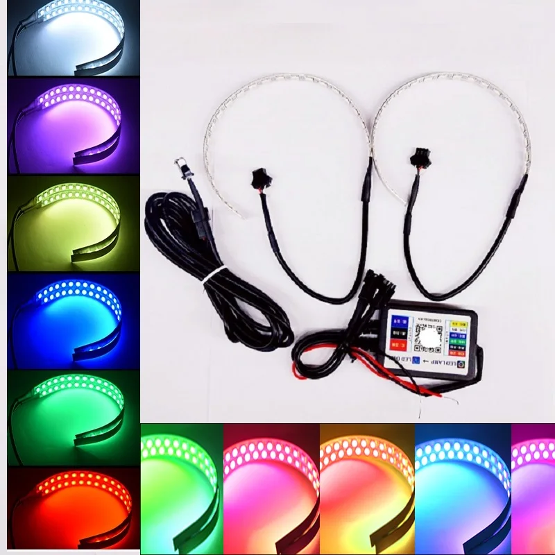 EURS 360 Colorful APP Bluetooth Devil Demon Eyes Halo Rings for Car Motorcycle 2.5 3.0 inch Projector Lens Retrofit Angel Eyes