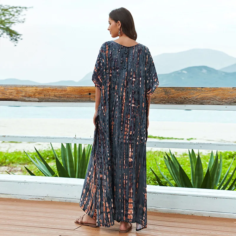 Vestido de playa hoado de aodón, Bikini de manga larga, ropa de abrigo con protección solar, ropa de playa teñida con laz...