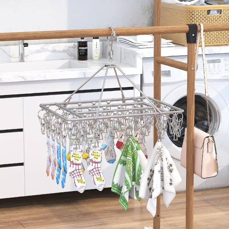 20/40 Clips Thickened Stainless Steel Clothes Hanging Rack Multi-Functional Home Balcony Underwear Briefs Socks Drying Rack