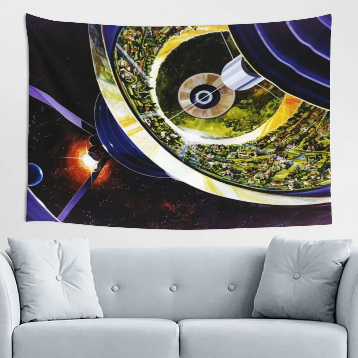 Tapiz artístico de paisaje con diseño de esfera Bernal de la NASA, tapiz bohemio zen   Antiarrugas