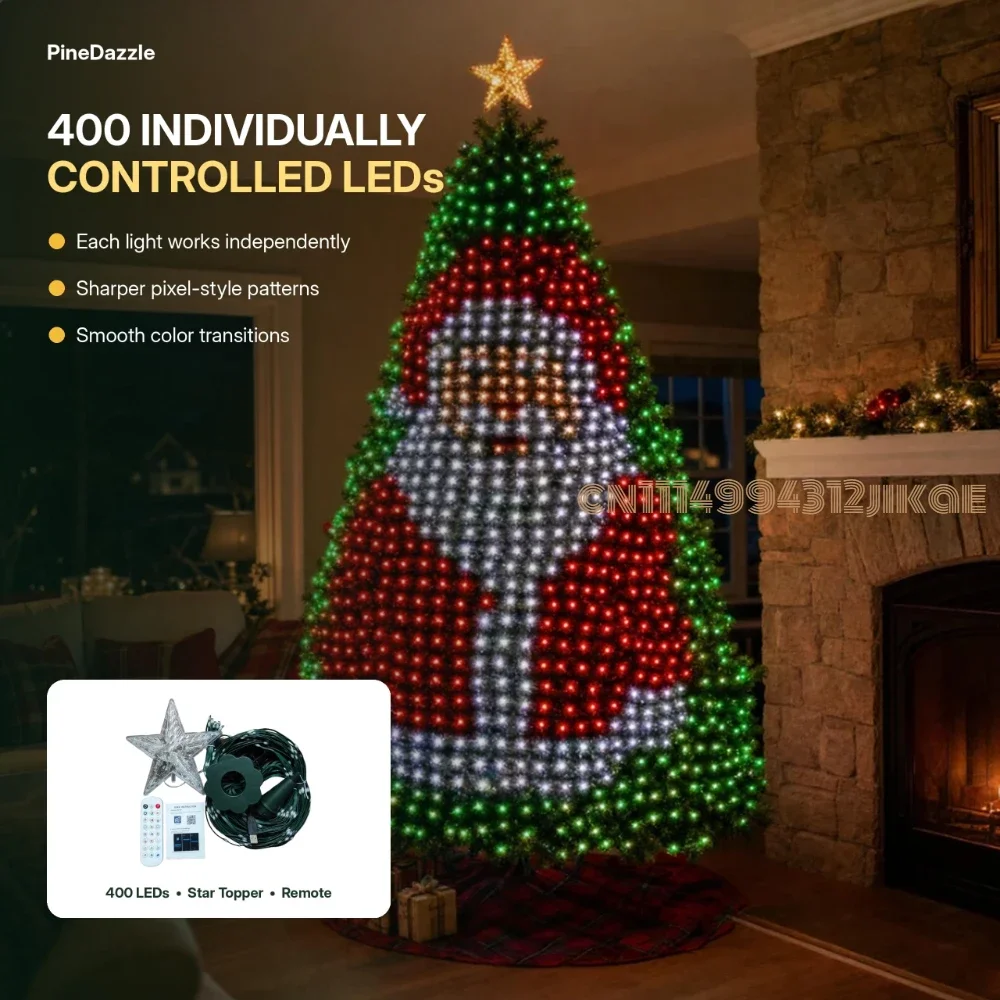 PineDazzle Smart Christmastree Lights - Change YourTree from Your Phone, 400 Addressable LEDs Create 200+ Patterns