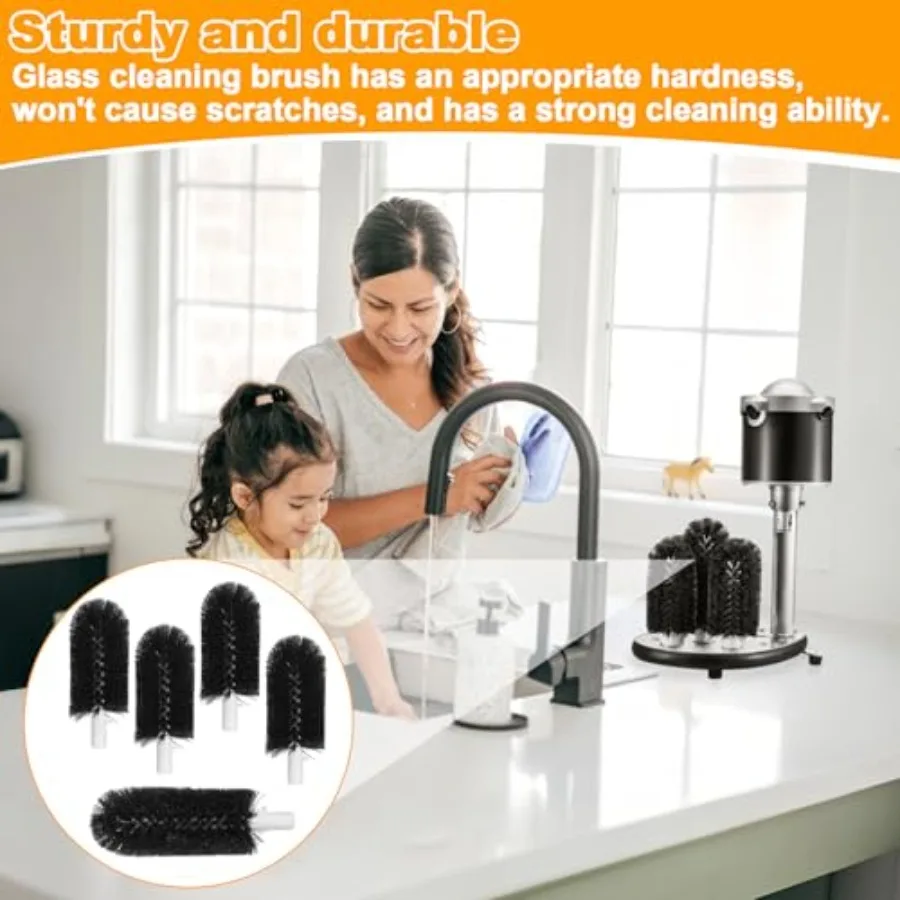 Peça de Substituição para Escova de Lavagem de Copos BRS-1722 Compatível com Lavadoras de Copos Bar Maid, Incluindo Quatro Escovas de 6 polegadas e uma de 7,5 polegadas