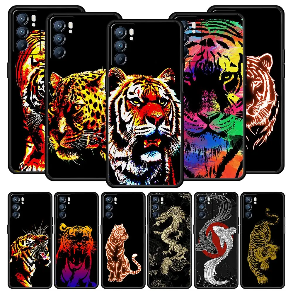 Tiger neon Leopard Phone Case For OPPO Find X5 A54 A53 A52 A9 2020 A16 A15 A95 A76 A74 A12 Reno7 SE Reno6 Pro Plus 5G Cover