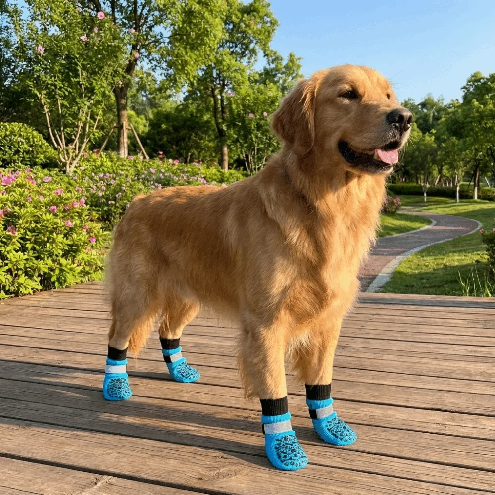 Adjustable Anti-Slip Dog Socks Reflective Soft Dog Foot Covers Anti Licking Wear Resistant Dog Paw Protectors Floor Protection