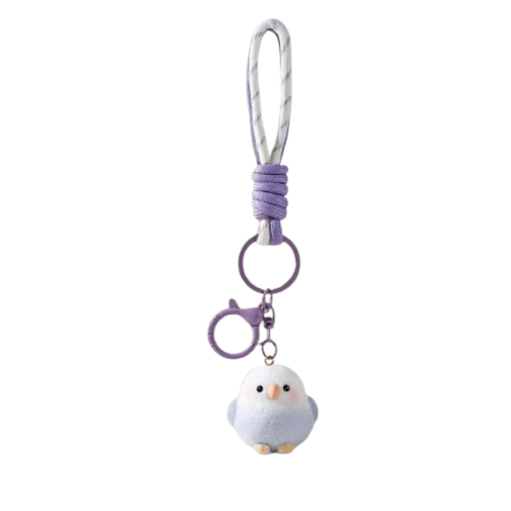 Hanging String Flocked Bird Pendant Keychain Knitted Hand Rope Plush Flocking Bird Keychain Flocked Design Cute Plush Pendant