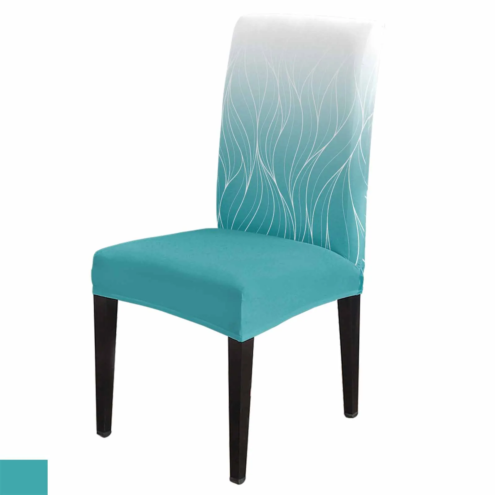 Duck Blue Gradient Line Texture 4/6/8PCS Spandex Elastic Chair Case For Wedding Hotel Banquet Dining Room